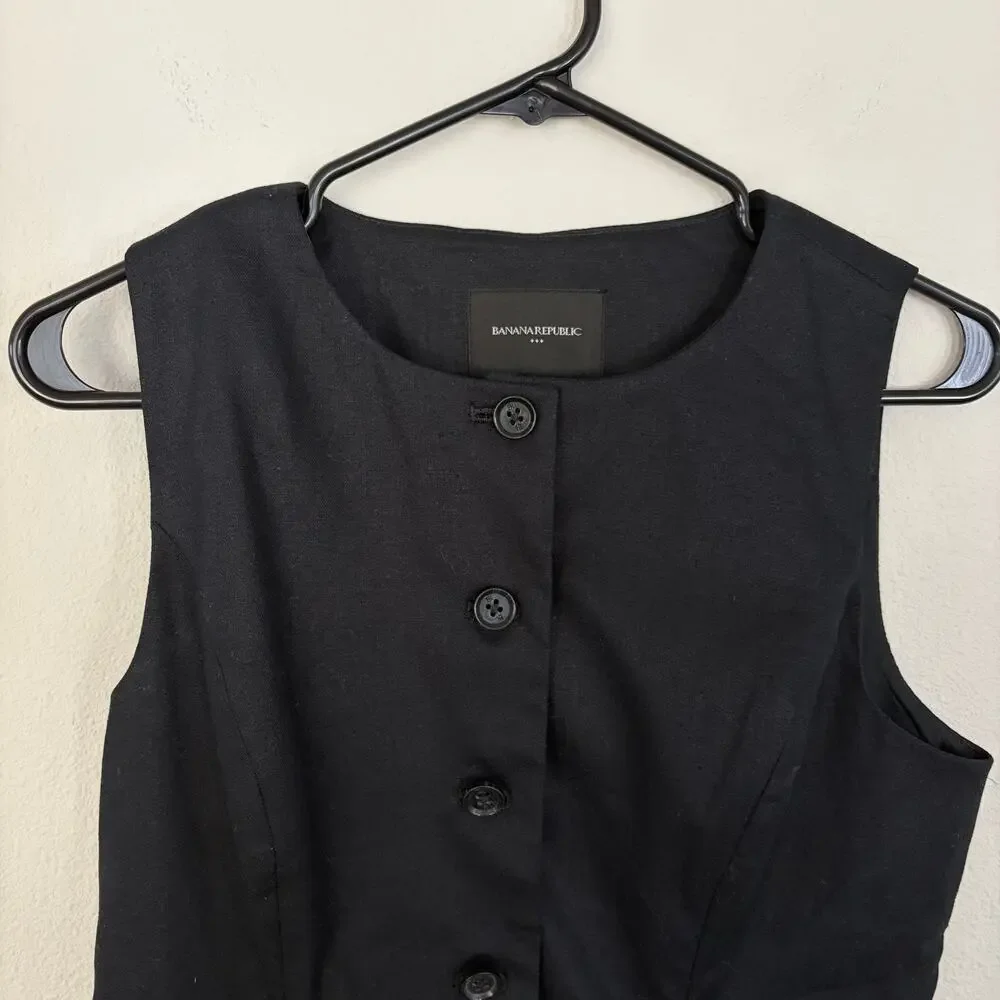 Banana Republic Factory Black Linen Blend Long Cutaway Vest (S) - Picture 4 of 7